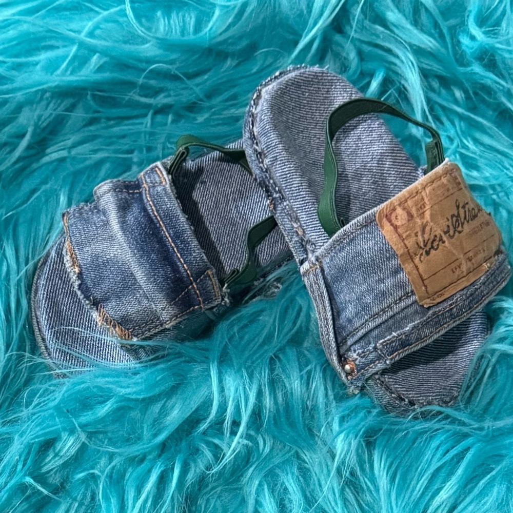 Infant Denim Levi Sandal with Green Straps